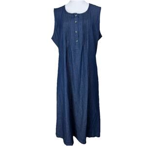 Women’s Denim Dress Size L Denim Moves Midi Sleeveless Pockets Classic Modest